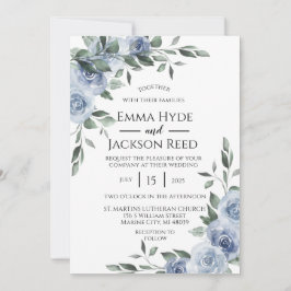 Invitación Boda Floral Azul Dusty