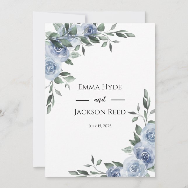 Invitación Boda Floral Azul Dusty (Reverso)