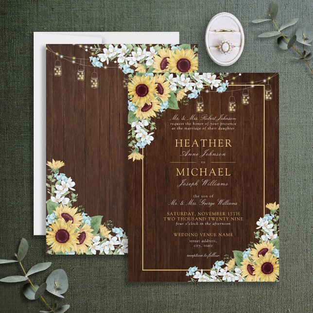 Invitación Boda Floral Azul Dusty De Madera Rústica (Subido por el creador)