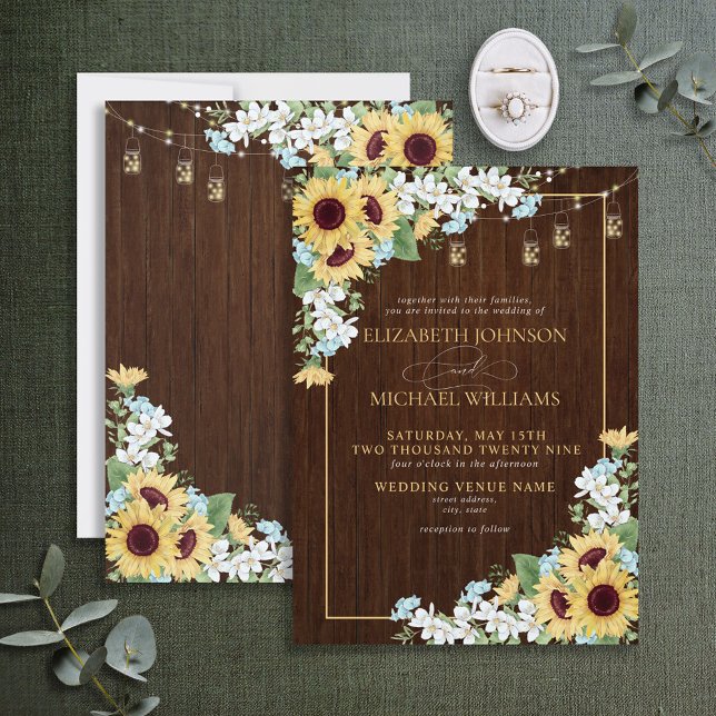 Invitación Boda Floral Azul Dusty De Madera Rústica (Subido por el creador)