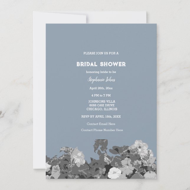 Invitación Boda Floral Azul Dusty Floral Bridal Shower (Anverso)