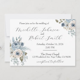 Invitación Boda floral azul e marfil