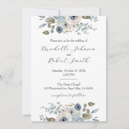 Invitación Boda floral azul e marfil
