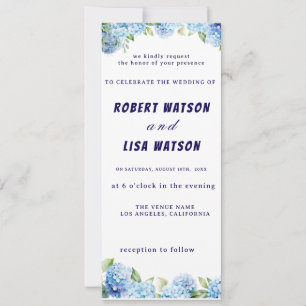Invitación Boda floral azul elegante