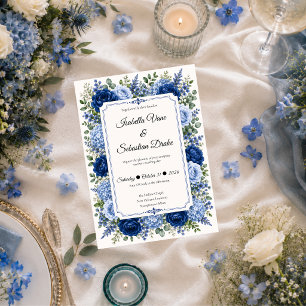 Invitación Boda floral azul elegante