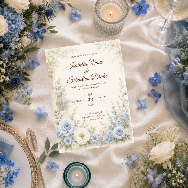 Invitación Boda floral azul elegante (Subido por el creador)