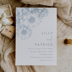 Invitación Boda floral azul elegante