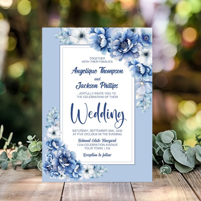 Invitación Boda floral azul elegante (Subido por el creador)