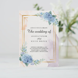 Invitación Boda floral azul elegante y claro
