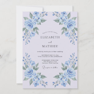 Invitación Boda floral azul en polvo