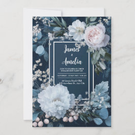 Invitación Boda Floral Azul Escarcha