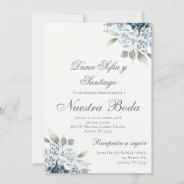 Invitación Boda floral azul español