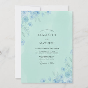 Invitación Boda floral azul etéreo de espuma de mar