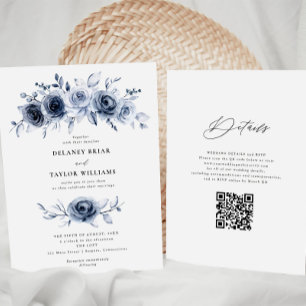 Invitación Boda Floral azul índigo One Piece