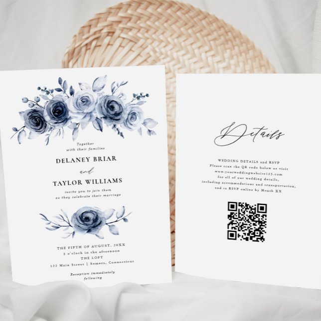 Invitación Boda Floral azul índigo One Piece (Subido por el creador)