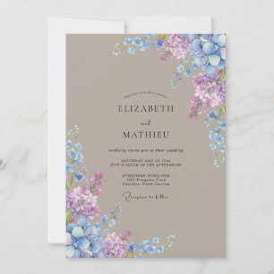 Invitación Boda Floral Azul Lila con Florecimiento