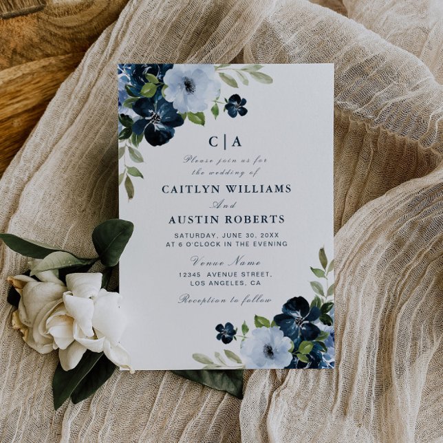 Invitación boda floral azul marino (Subido por el creador)