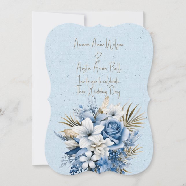 Invitación Boda floral azul marrón (Anverso)