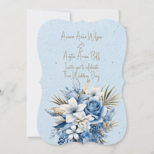 Invitación Boda floral azul marrón