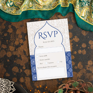 Invitación Boda floral azul marroquí rsvp
