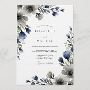 Invitación Boda floral azul melancólica