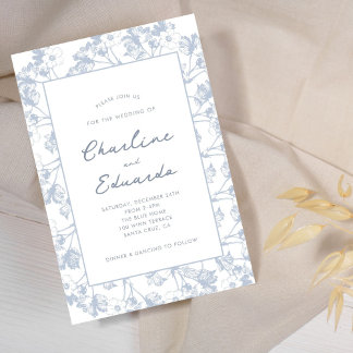 Invitación Boda floral azul Minimalista moderno