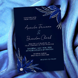Invitación Boda floral azul moda Plata y Marina