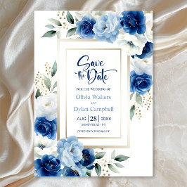 Invitación Boda floral azul moderna salva la fecha