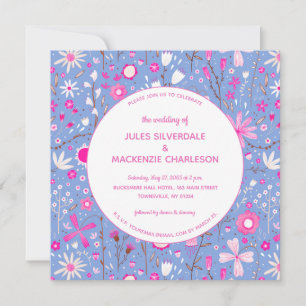 Invitación Boda Floral Azul Moderno