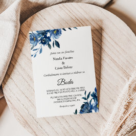Invitación Boda floral azul moderno