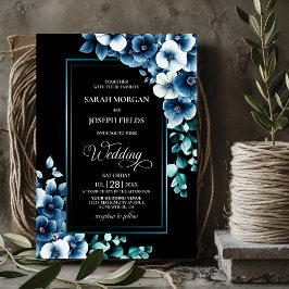 Invitación Boda floral azul moderno