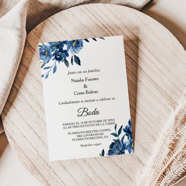 Invitación Boda floral azul moderno (Subido por el creador)