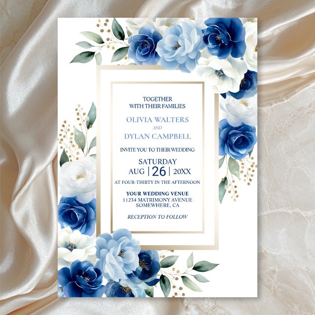 Invitación Boda floral azul moderno (Subido por el creador)