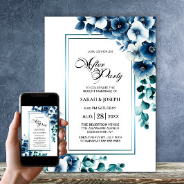 Invitación Boda Floral Azul Moderno Después Del Fiesta