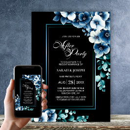 Invitación Boda Floral Azul Moderno Después Del Fiesta