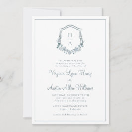 Invitación Boda floral azul monograma