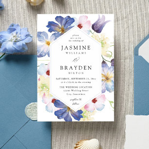 Invitación Boda floral azul morado
