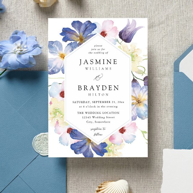 Invitación Boda floral azul morado (Subido por el creador)