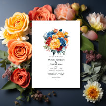 Boda floral azul, Naranja, amarillo y rojo