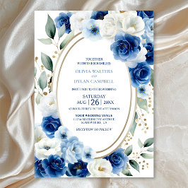 Invitación Boda Floral Azul Oval