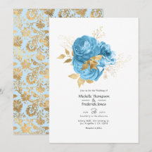 Boda floral azul pastel y dorado