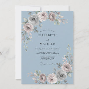 Invitación Boda floral azul pizarra