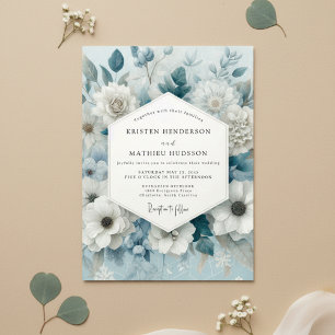 Invitación Boda floral azul pizarra