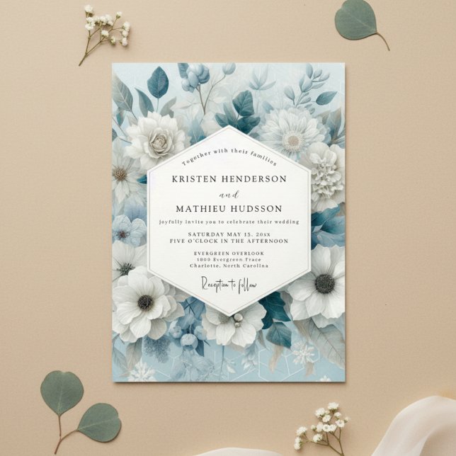 Invitación Boda floral azul pizarra (Subido por el creador)