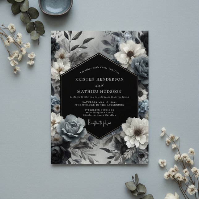 Invitación Boda Floral Azul Pizarra (Subido por el creador)