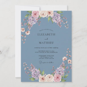 Invitación Boda Floral Azul Pizarra Abrazo
