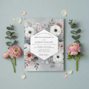 Invitación Boda Floral Azul Pizarra en el Bosque