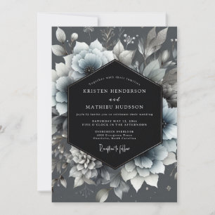 Invitación Boda Floral Azul Pizarra Malhumorada