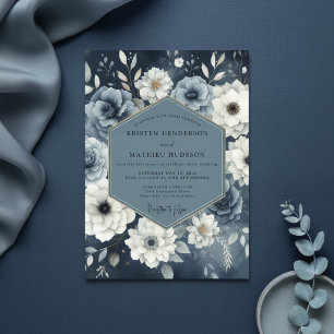 Invitación Boda Floral Azul Pizarra Malhumorada