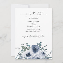 Invitación Boda Floral Azul Polvo Guardar la Fecha